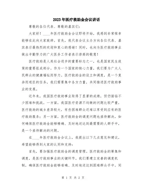 2023年医疗救助金会议讲话
