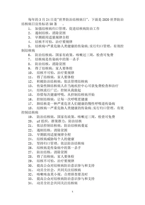 2020世界防治结核病日宣传标语50条