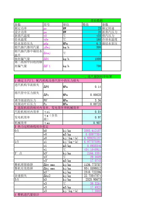 汽轮机课程设计计算