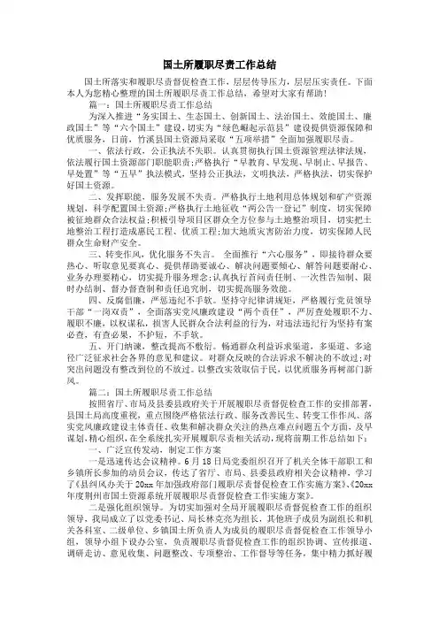 国土所履职尽责工作总结