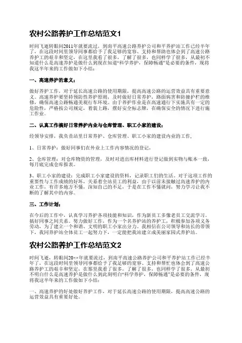 农村公路养护工作总结范文