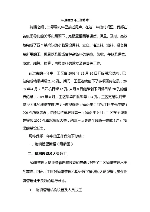 2009年年度物资部工作总结