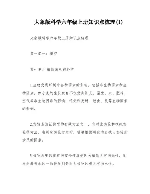 大象版科学六年级上册知识点梳理(1)