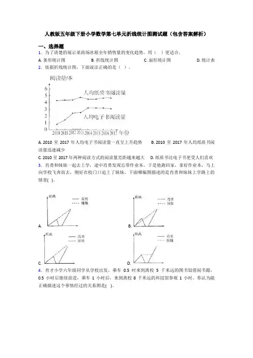 人教版五年级下册小学数学第七单元折线统计图测试题(包含答案解析)