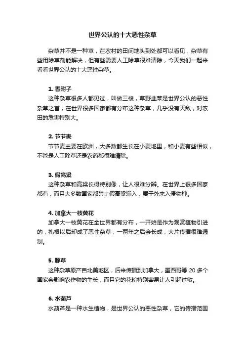 世界公认的十大恶性杂草