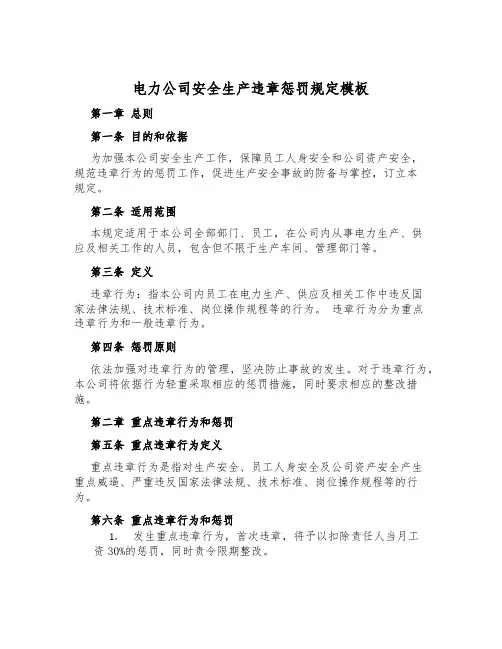 电力公司安全生产违章处罚规定模板
