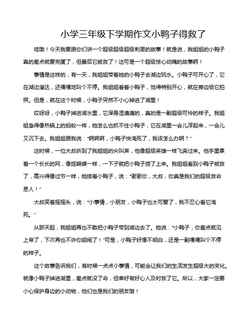 小学三年级下学期作文小鸭子得救了