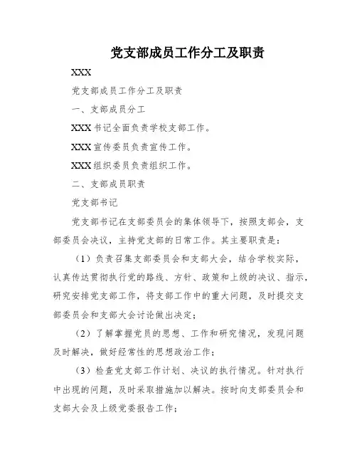 党支部成员工作分工及职责