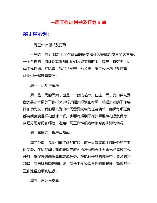一周工作计划书及打算5篇