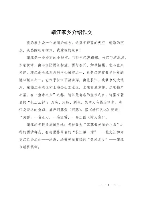 靖江家乡介绍作文