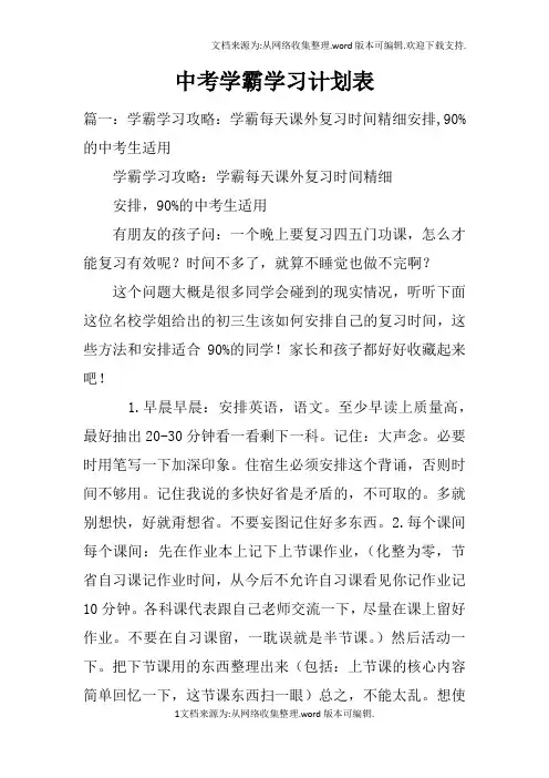 中考学霸学习计划表doc