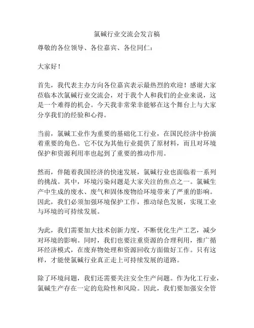 氯碱行业交流会发言稿