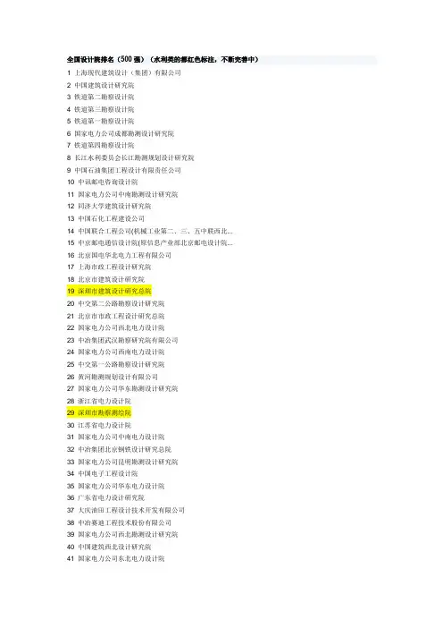 全国设计院排名全 500