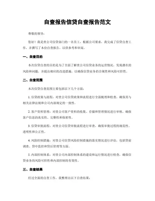 自查报告信贷自查报告范文