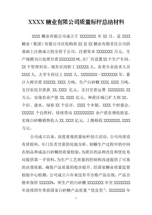 公司质量标杆总结材料18
