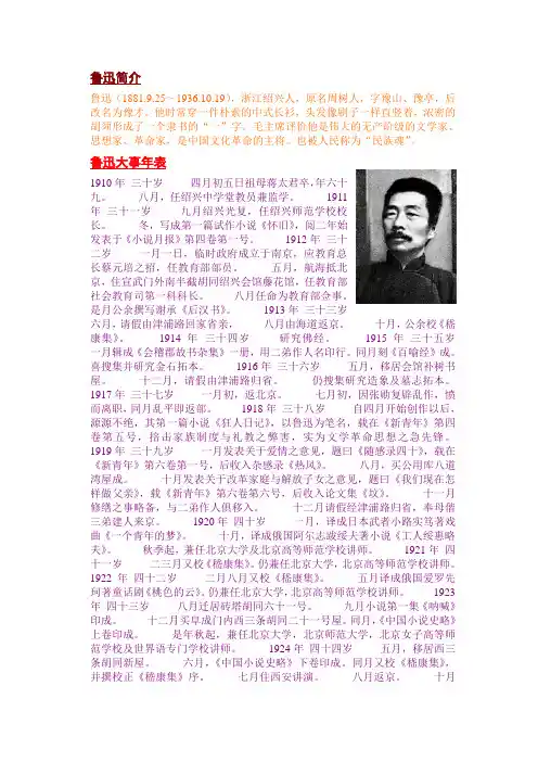 鲁迅简介(适用于手抄报)