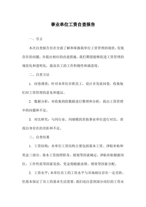 事业单位工资自查报告