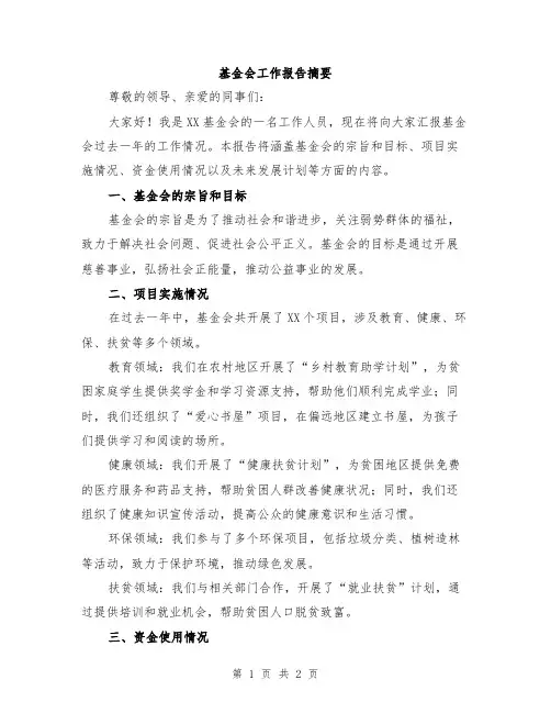 基金会工作报告摘要