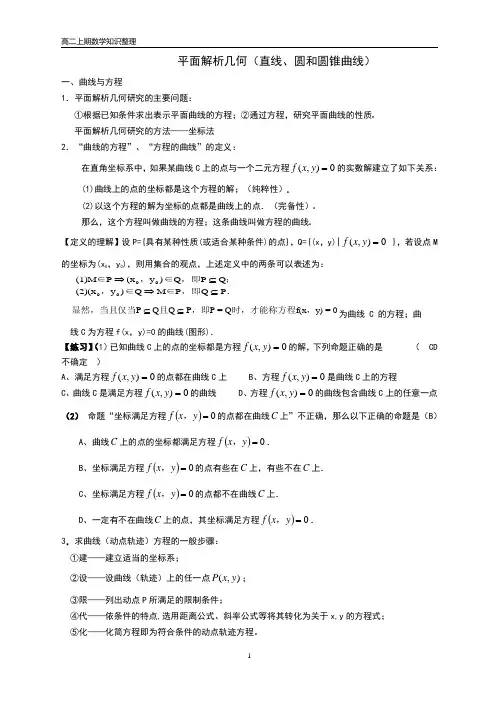 高二上期数学知识整理  解析几何