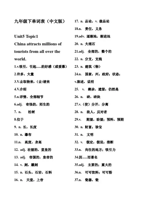 2015春仁爱版九年级下单词表(中文版)