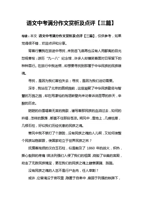 语文中考满分作文赏析及点评【三篇】