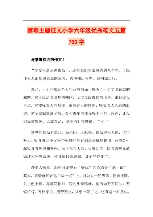 禁毒主题征文小学六年级优秀范文五篇700字