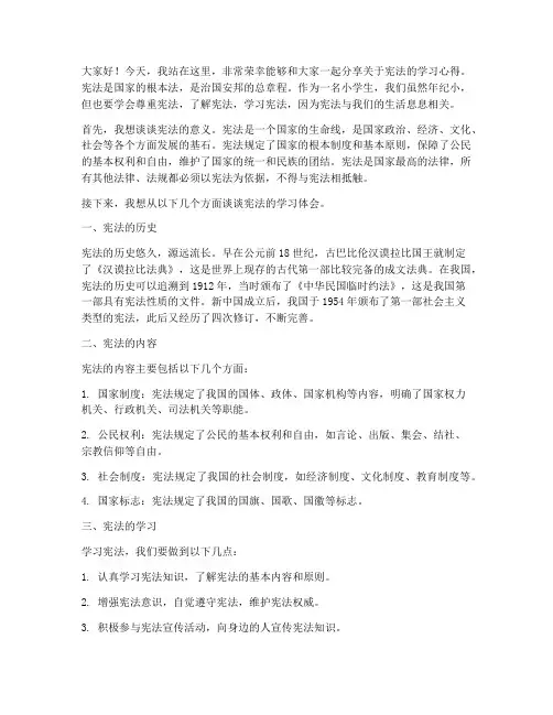 小学生学宪法演讲稿件范文