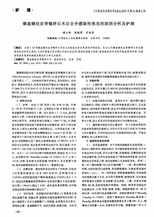微造瘘经皮肾镜碎石术后合并感染性休克的原因分析及护理