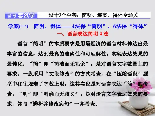 浙江专版高三语文大一轮总复习专题八语言表达简明连贯得体一简明得体4法保“简明”6法保“得体”课件