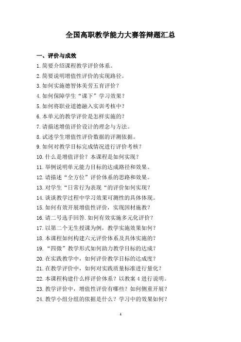 全国高职教学能力大赛答辩题汇总(250道)