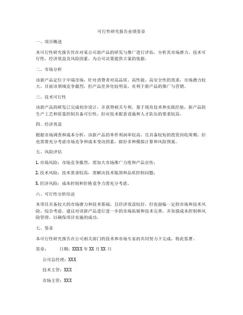 可行性研究报告业绩签章