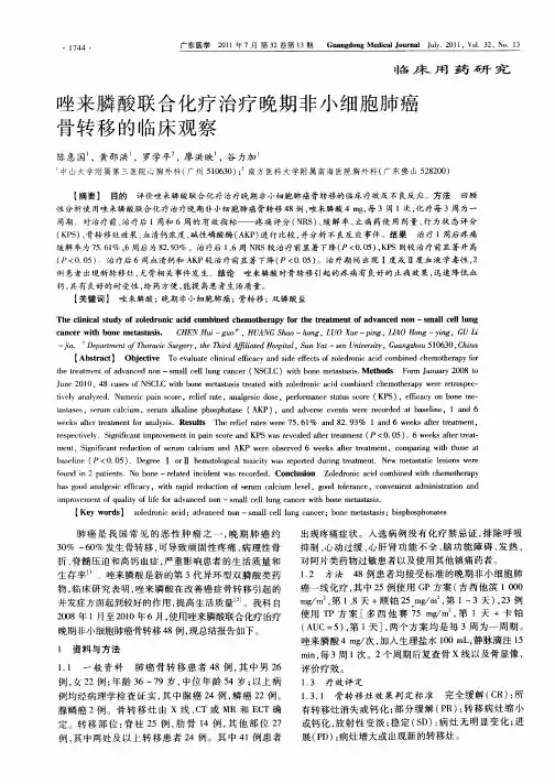临床用药研究唑来膦酸联合化疗治疗晚期非小细胞肺癌骨转移的临床观察