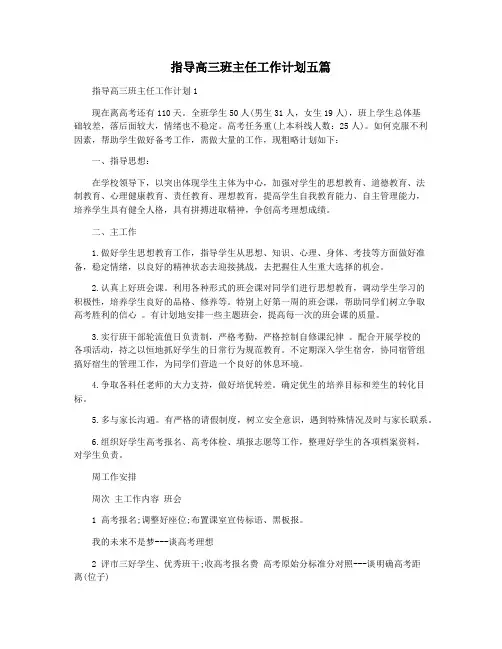 指导高三班主任工作计划五篇