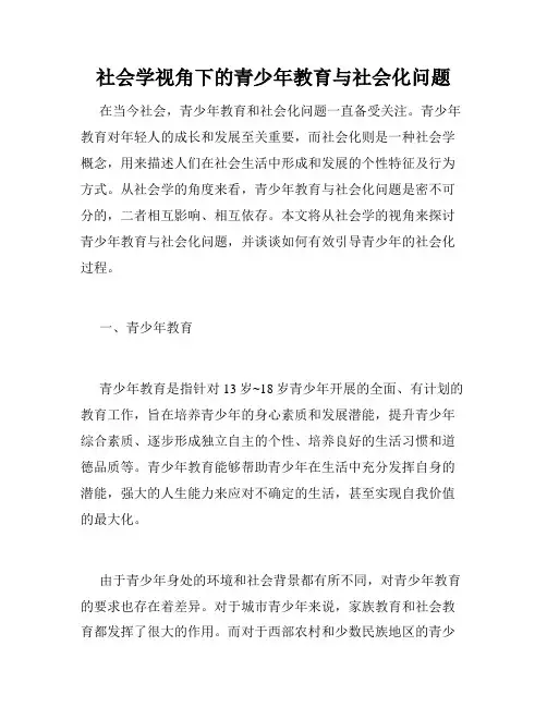 社会学视角下的青少年教育与社会化问题