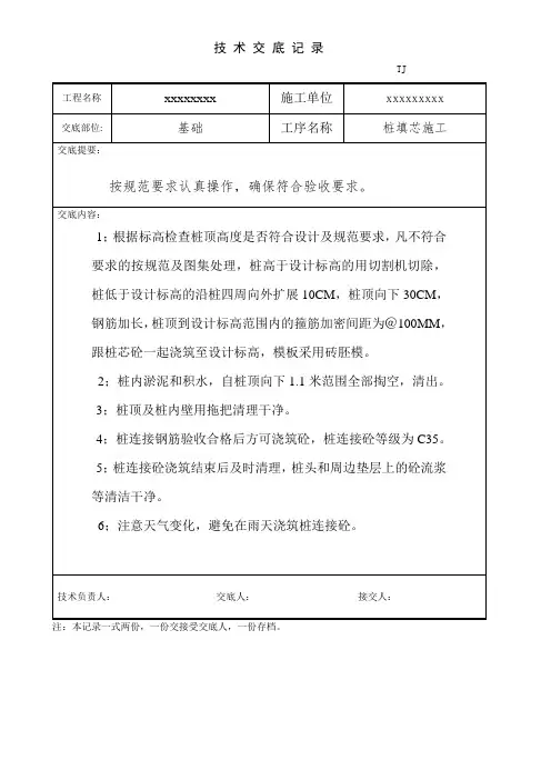 技术交底(桩填芯砼施工)