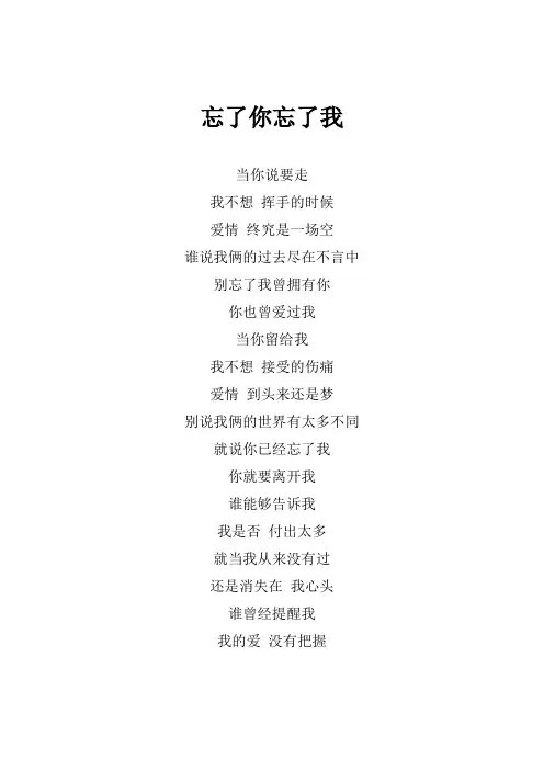 林俊杰《忘了你忘了我》歌词(专辑：梦想的声音第二季  第十期)