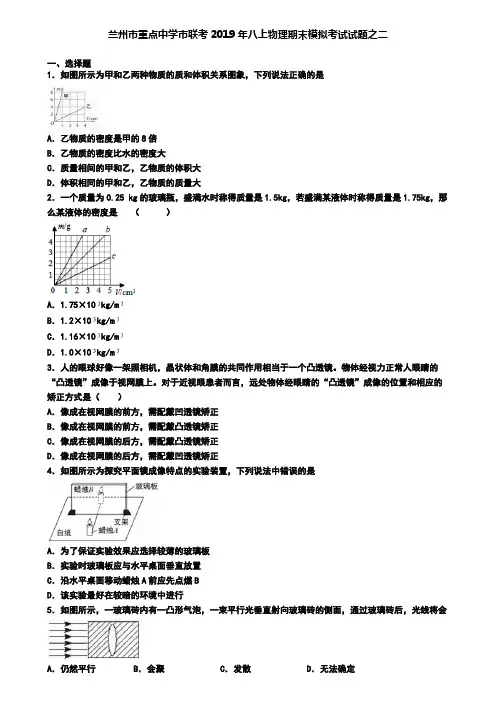 兰州市重点中学市联考2019年八上物理期末模拟考试试题之二