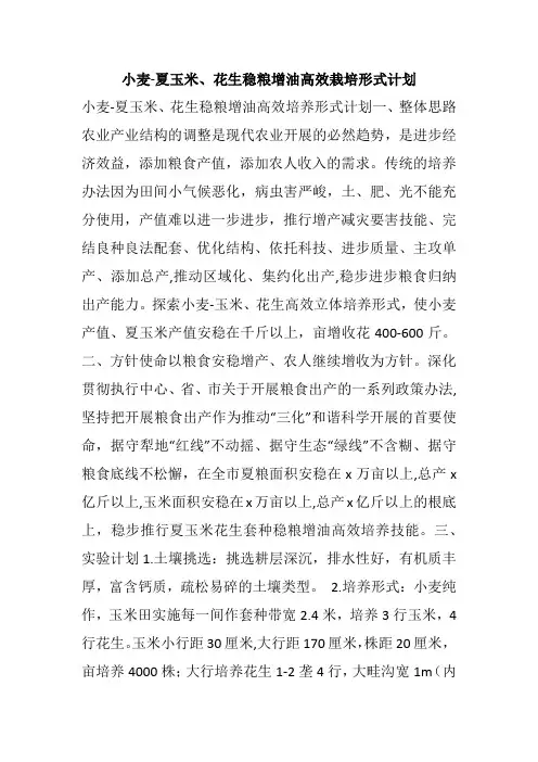 小麦-夏玉米、花生稳粮增油高效栽培形式计划
