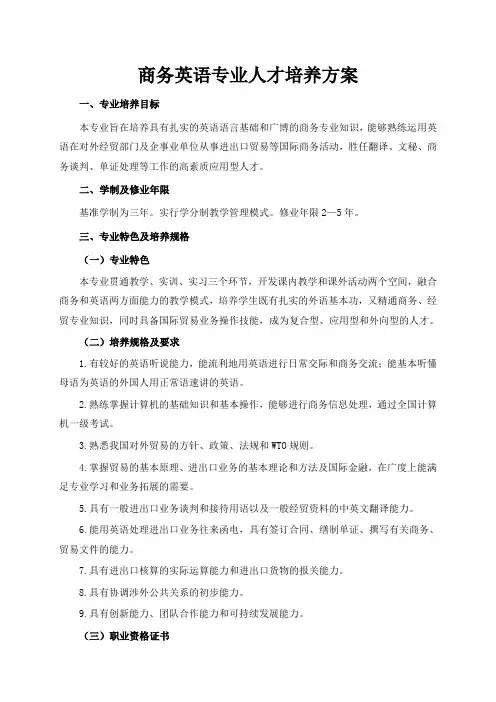 商务英语专业人才培养方案