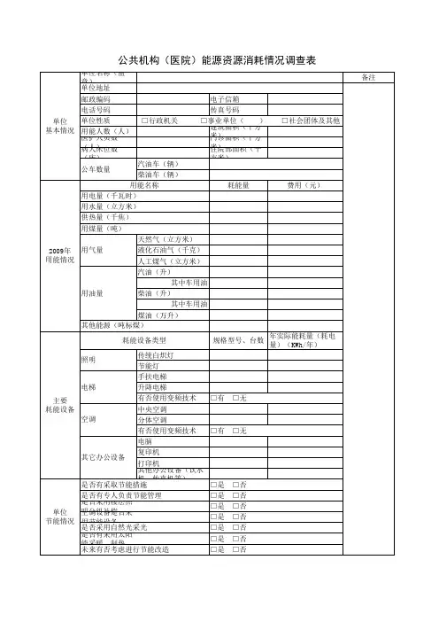 公共机构能源资源消耗情况调查表