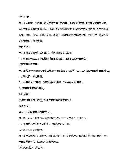 幼儿园大班语言优秀教案《名字的故事》含反思