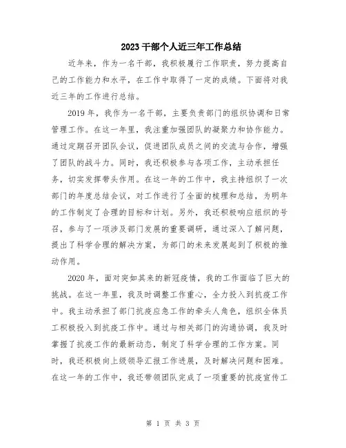 2023干部个人近三年工作总结