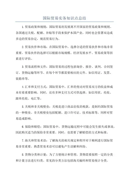 国际贸易实务知识点总结
