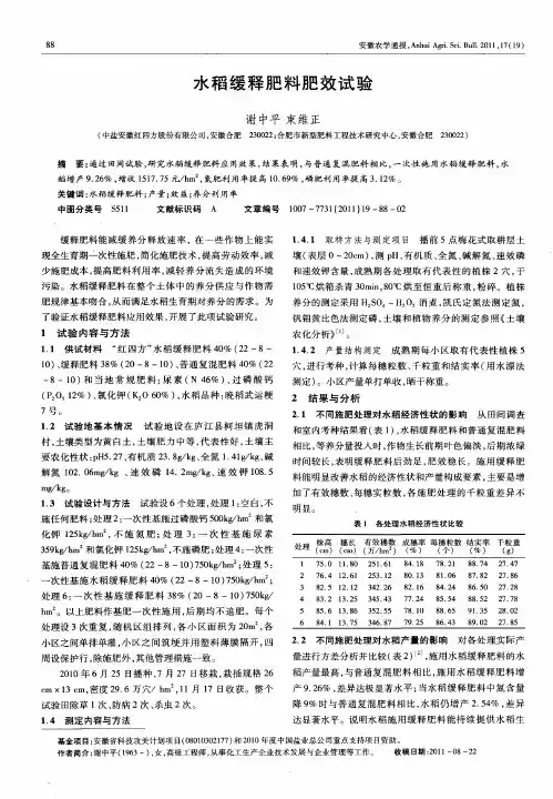 水稻缓释肥料肥效试验