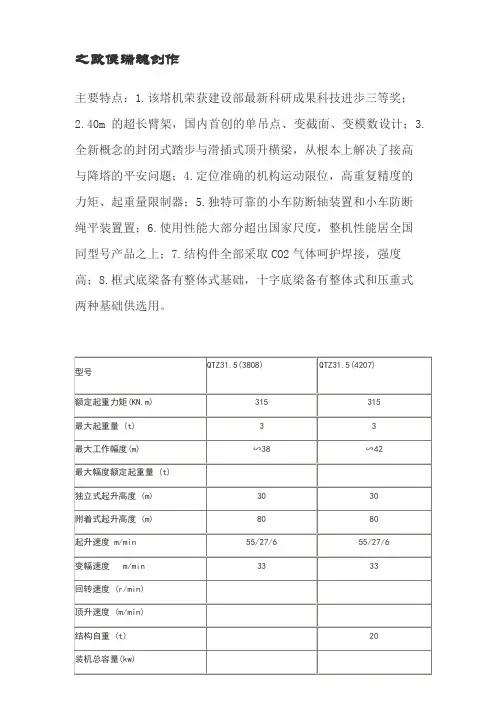 塔吊型号性能全参数表