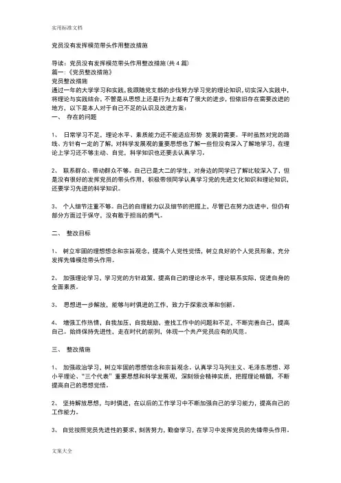 党员没有发挥模范带头作用整改要求措施