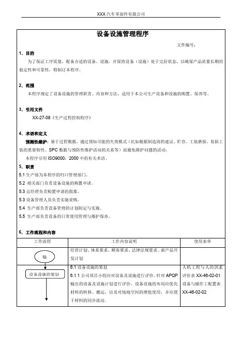 设备设施管理程序