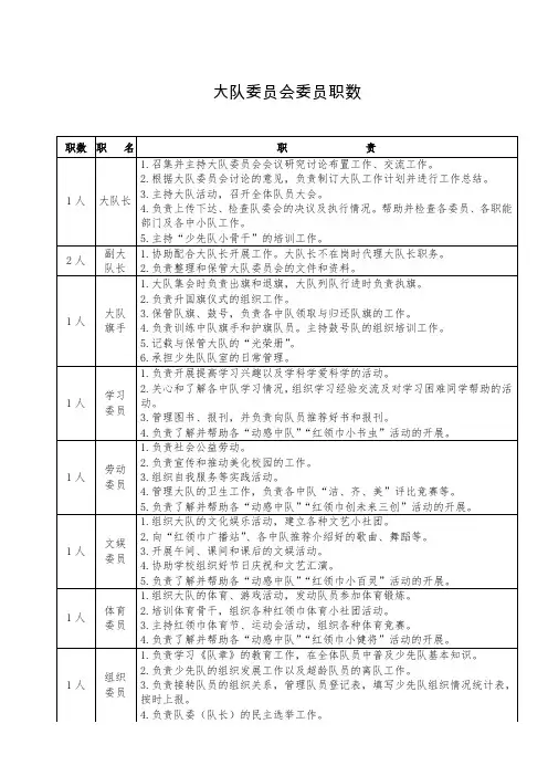 少先队大队委职位表