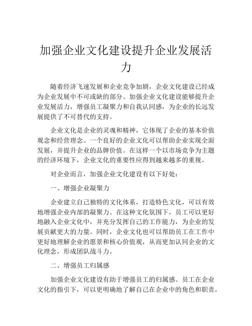 加强企业文化建设提升企业发展活力