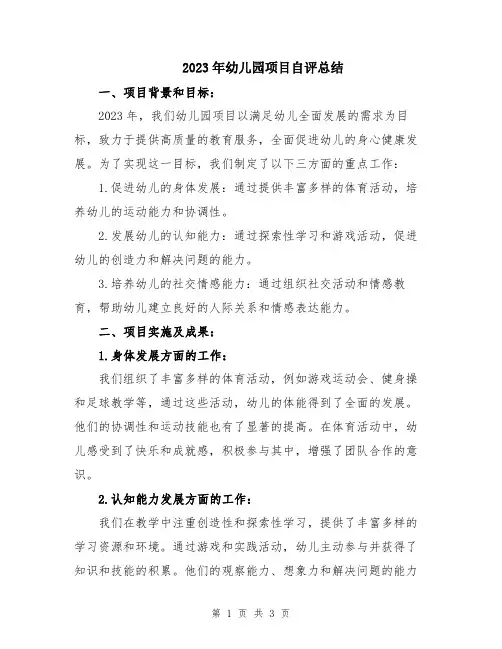 2023年幼儿园项目自评总结